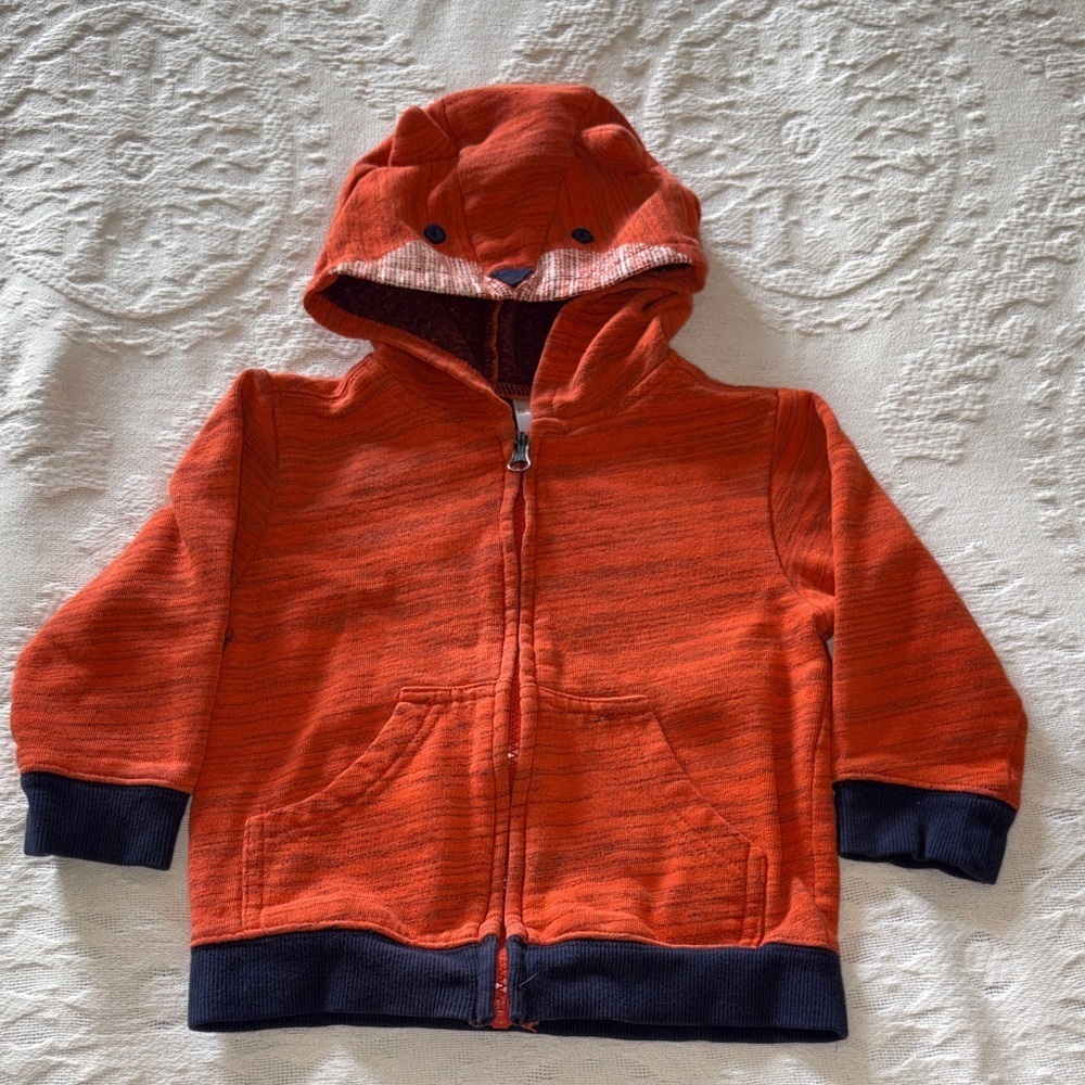 Gymboree Boys Orange & Blue Fox Hoodie 18-24months Gently Loved